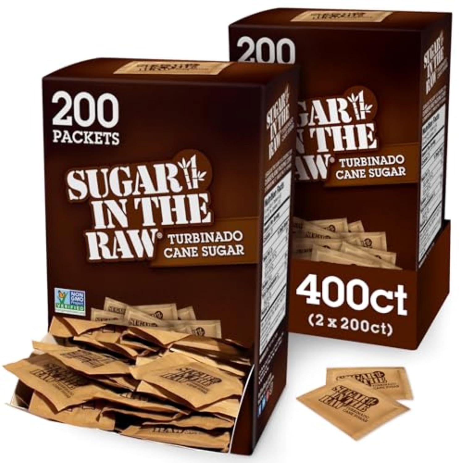Sugar In The Raw Granulated Turbinado Cane Sugar On The Go Packets, No Erythritol, Pure Natural Sweetener, Hot & Cold Drinks, Coffee, Baking, Vegan, Gluten-Free, Non-GMO, 200 Count Packets (2-Pack) Generic