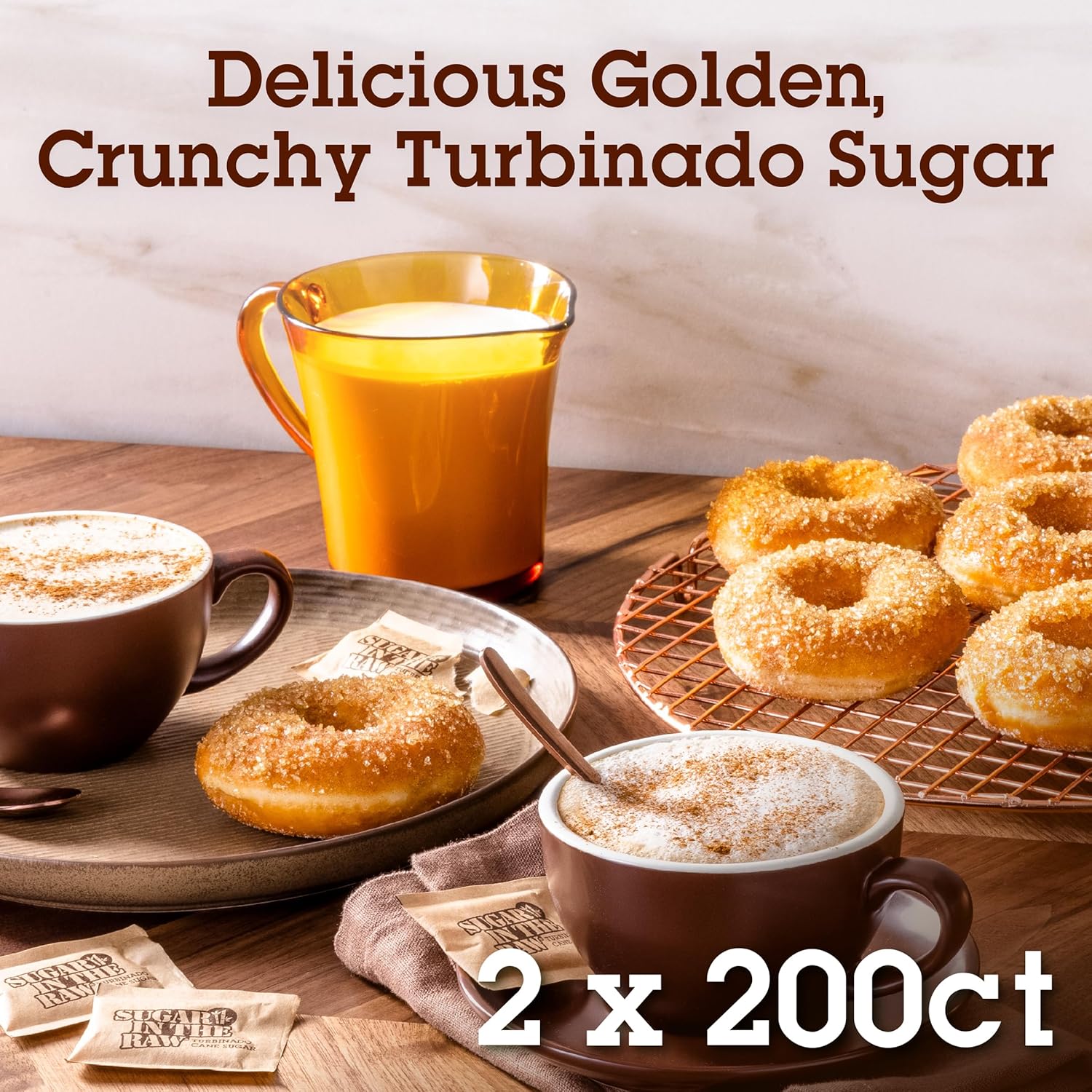 Sugar In The Raw Granulated Turbinado Cane Sugar On The Go Packets, No Erythritol, Pure Natural Sweetener, Hot & Cold Drinks, Coffee, Baking, Vegan, Gluten-Free, Non-GMO, 200 Count Packets (2-Pack) Generic