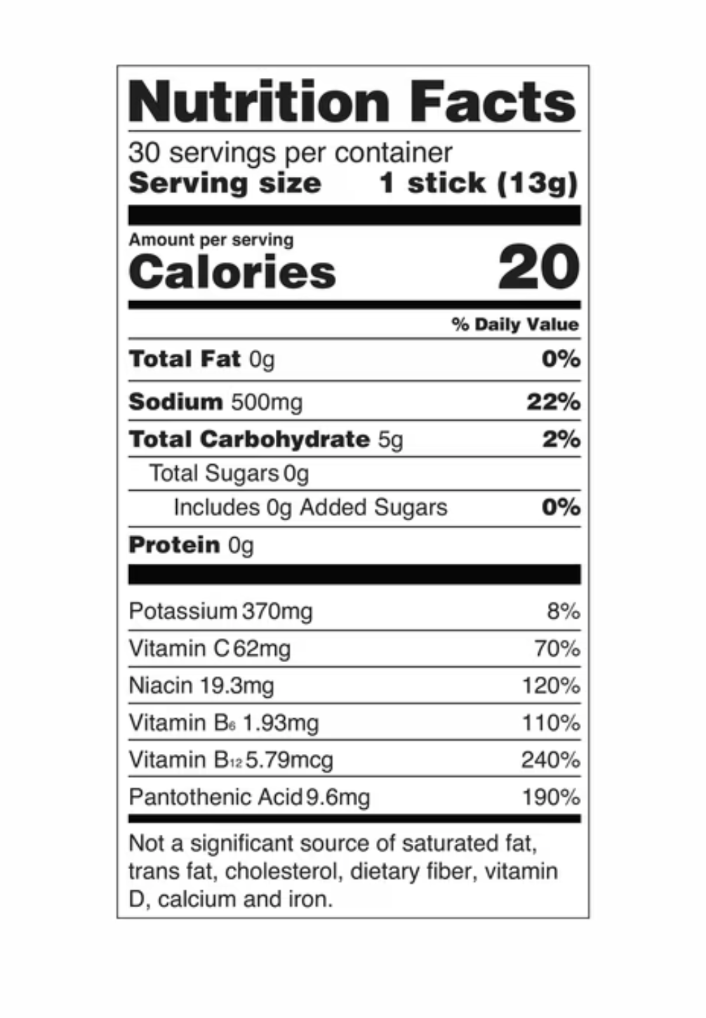 Nutrition facts label for Liquid I.V Rainbow Sherbert