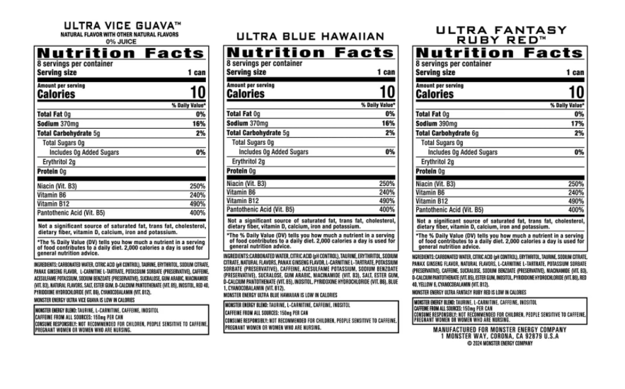 Monster Energy Ultra Energy Drink, Variety Pack, 16 fl. oz., 24 pk. Generic
